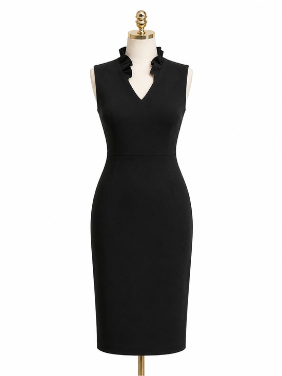 Calvin Klein Dresses & Skirts - Calvin Klein Black Midi Sheath Dress with Ruffle Collar